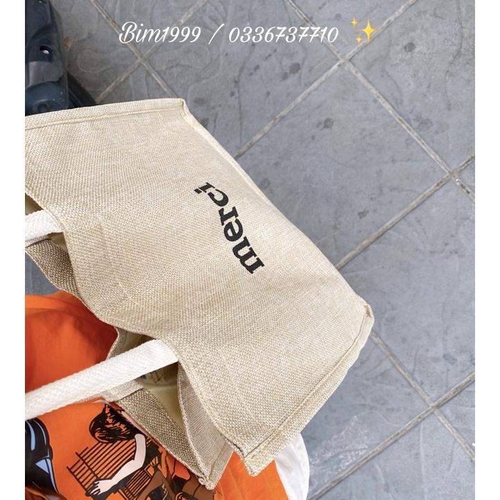 Túi Cói merci vintage đi du lịch xách tay nữ size lớn vải bố lanh cao cấp Hàn Quốc Hàng QCCC Xịn B054