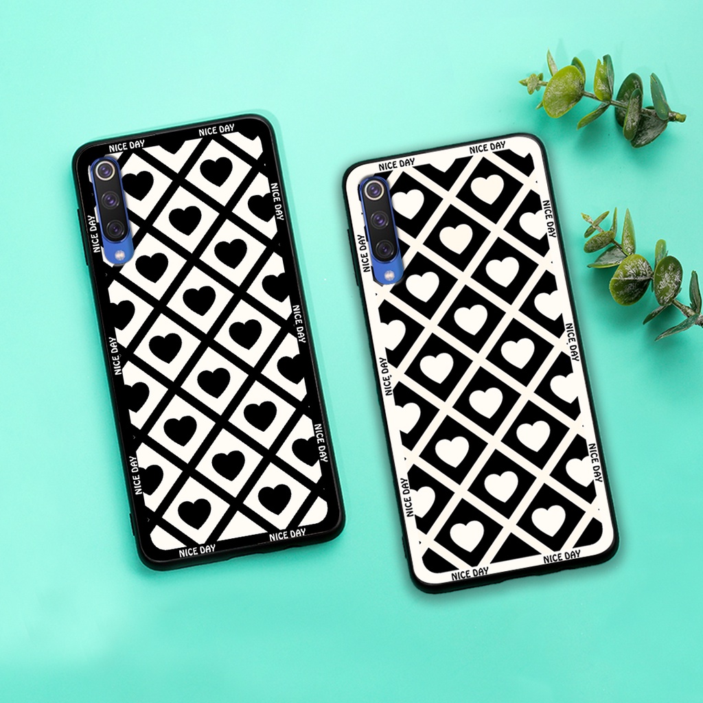 Ốp lưng Xiaomi Mi 9 - Mi 9 SE in hoạ tiết caro trái tim đen trắng, gấu bear cute đáng yêu