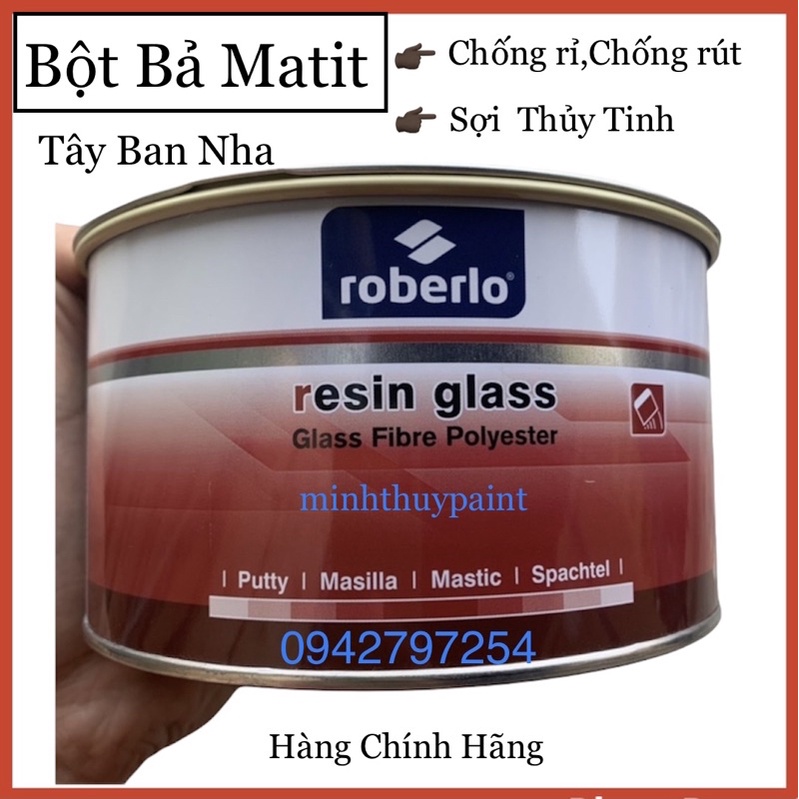 Bả matit ô tô xe máy Roberlo Tây Ban Nha chống rút, chống rỉ, kết cấu sợi thủy tinh (1.5kg)