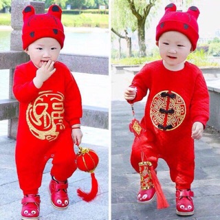 Bộ body đỏ tết kèm mũ cho bé