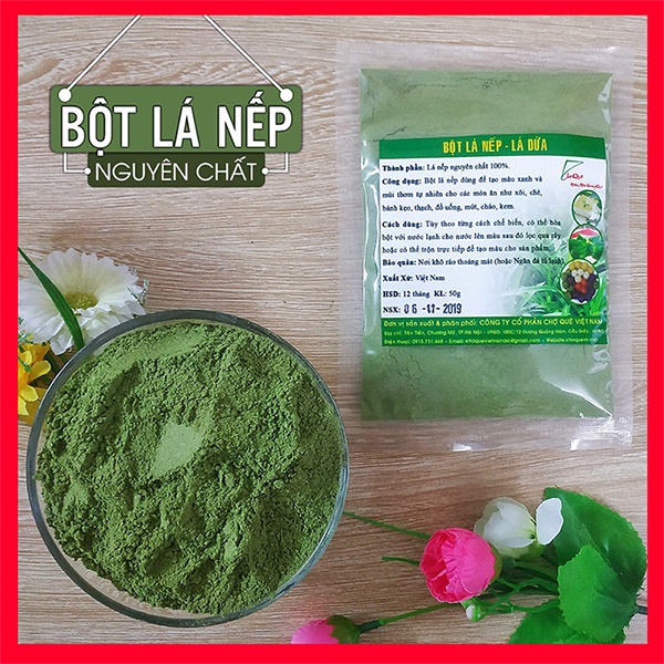 gói 50g Nguyên Chất 100% Từ Lá Nếp Lá Dứa Tươi Màu Xanh Tạo Mùi Thơm