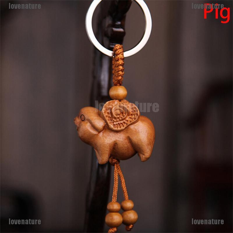 Móc khóa bằng gỗ tự nhiên tạo hình 12 con giáp handmade
