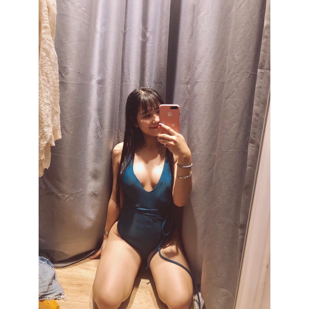 [BEST SELLER] Set bikini, bodysuit khoét mông xanh cổ vịt sexy