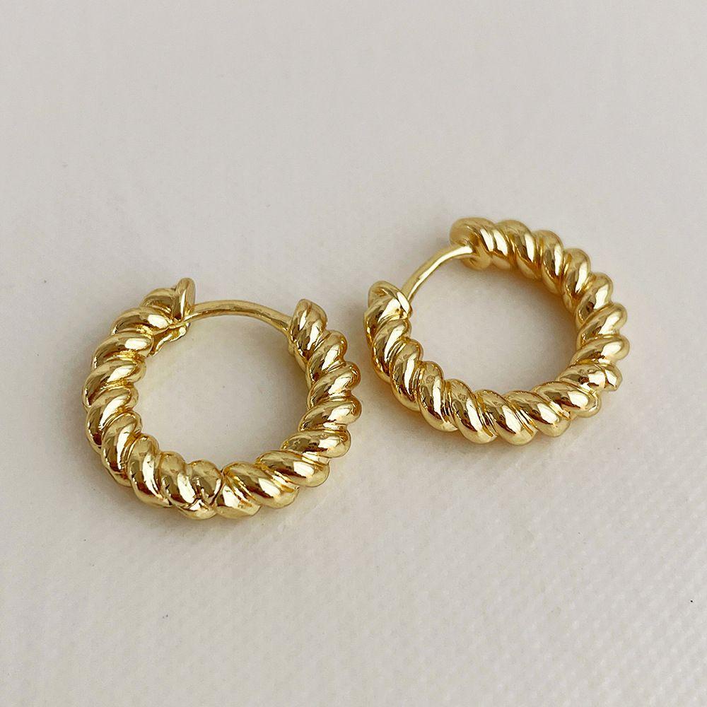 Khuyên Tai Kim Loại Thiết Kế Đơn Giản Thanh Lịch Phong Cách Retro Hàn Quốc