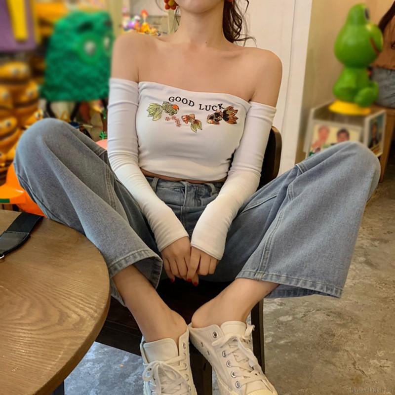 Áo lửng tay dài trễ vai họa tiết thêu gợi cảm | BigBuy360 - bigbuy360.vn