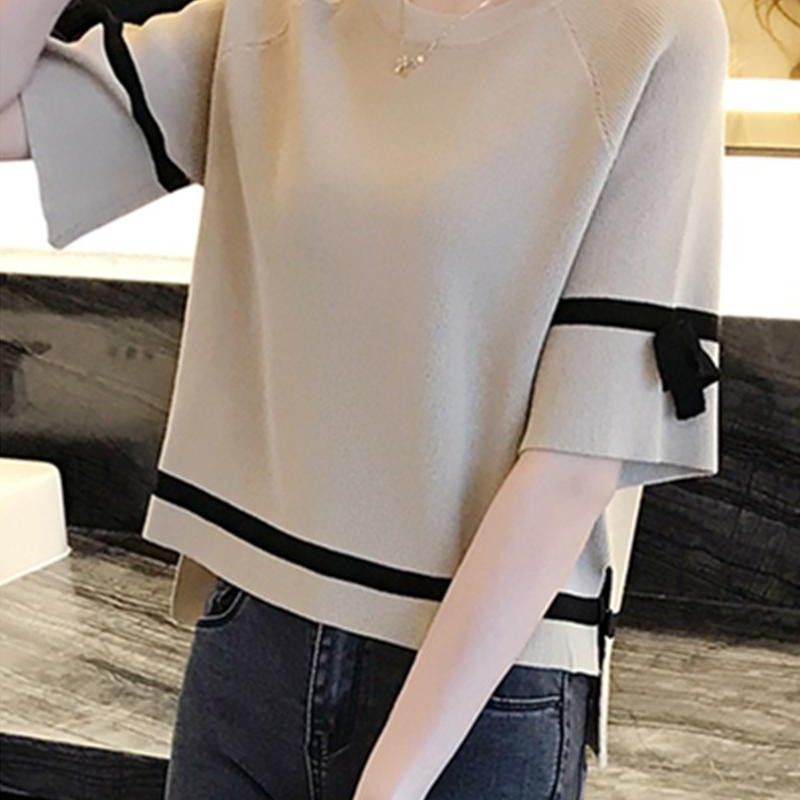 Áo Thun Nữ Tay Ngắn Cổ Tròn Thắt Nơ Ống Tay
