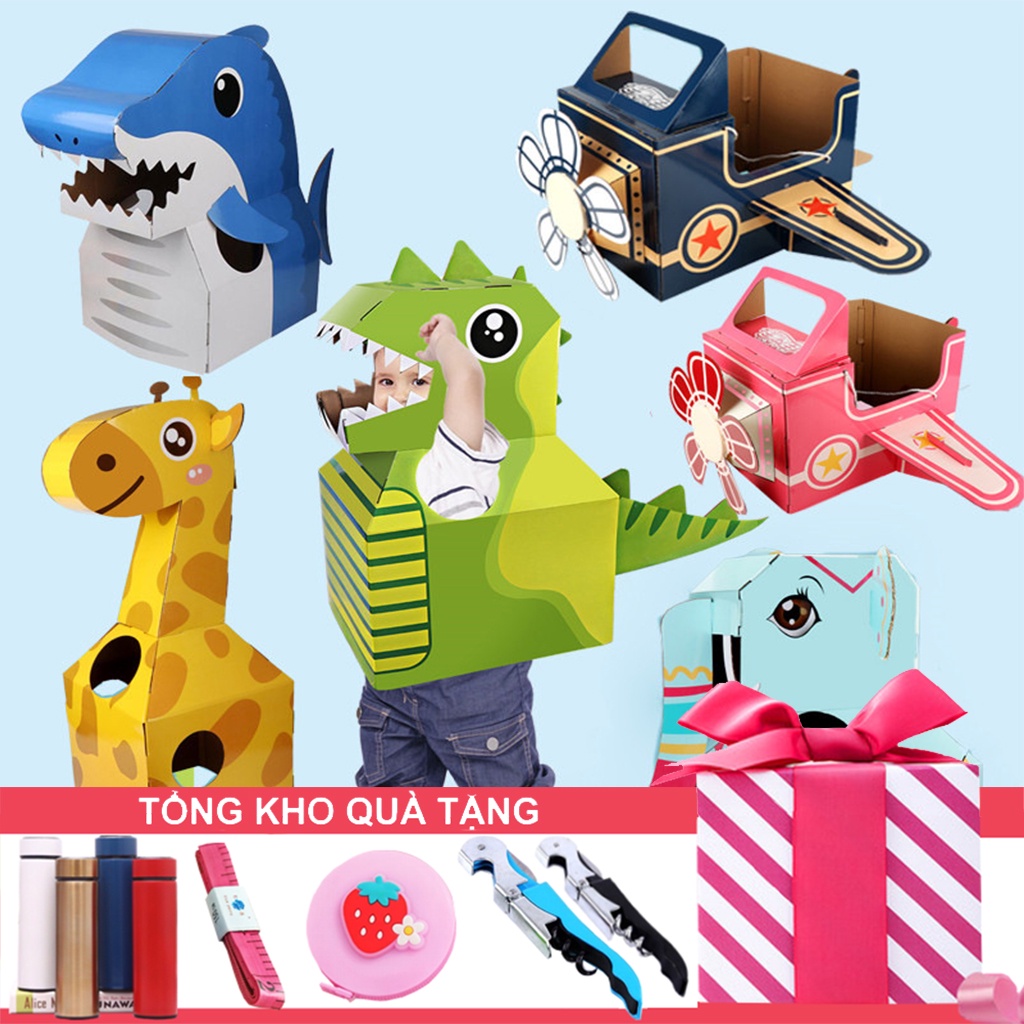 Bộ Đồ Chơi Cosplay, Hóa Trang Khủng Long, Máy Bay, Xe Cứu Hỏa, Cảnh Sát, Cần Cẩu Bằng Carton Cho Bé
