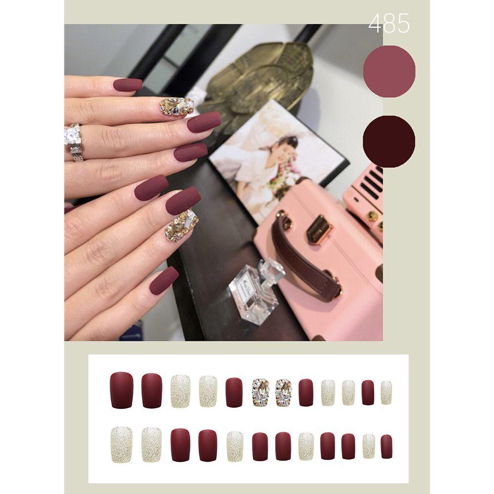 MIHAN1 Hộp 24 Móng Tay Giả Ngắn / Tròn / Vuông Che Phủ Toàn Diện Có Thể Tháo Rời