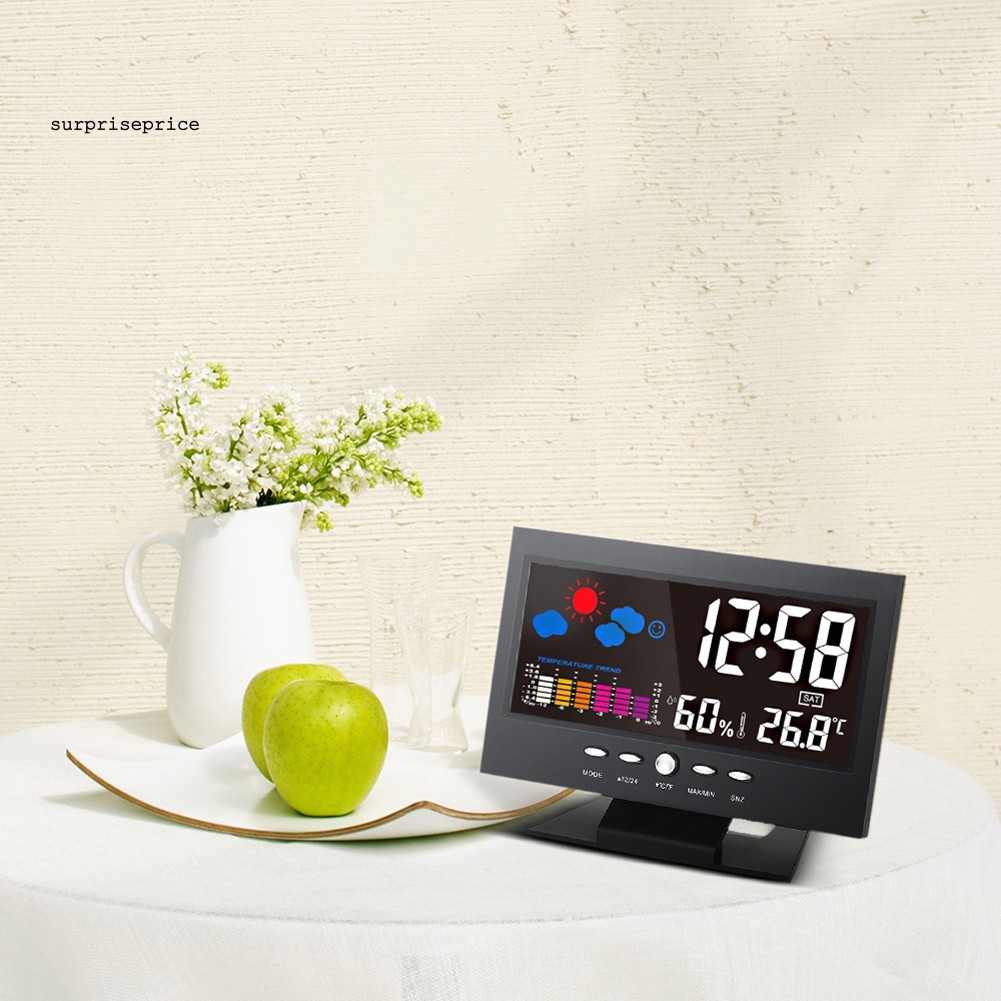 Đồng hồ điện tử hiển thị nhiệt độ thời tiết có màn hình LCD