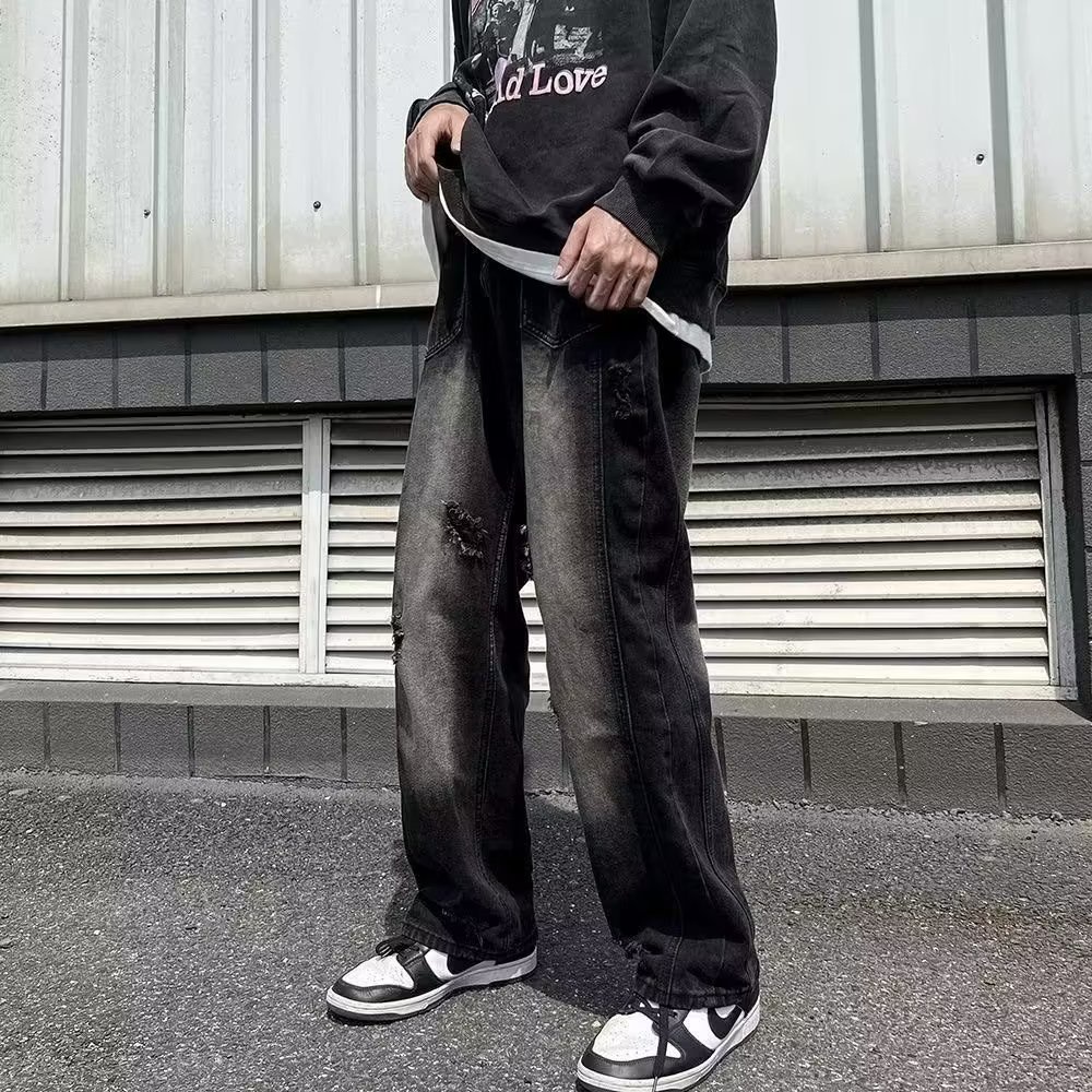 Quần Jean Rách Dáng Rộng Thời Trang Phong Cách Nhật Bản Dành Cho Nam Size S-3XL