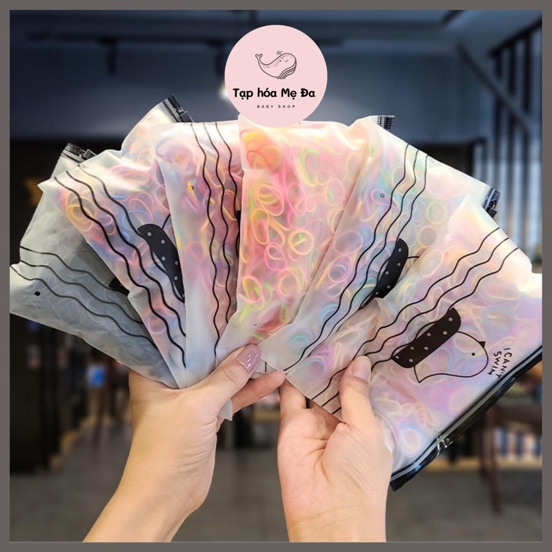 Túi zip 500 dây thun cột tóc/chun buộc tóc cao su nhiều màu cho bé gái có dây kéo tiện lợi dùng cả năm