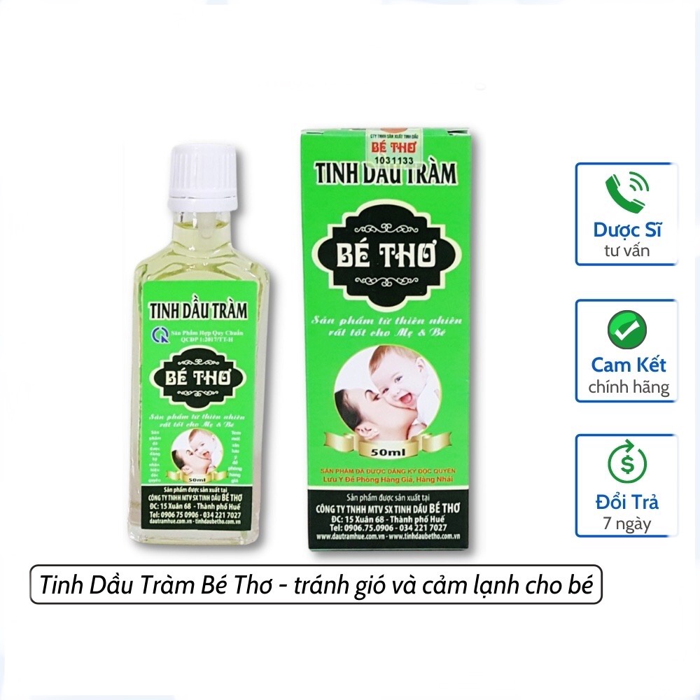 Tinh dầu tràm Bé Thơ chính hãng tránh gió, cảm lạnh cho bé 50ml