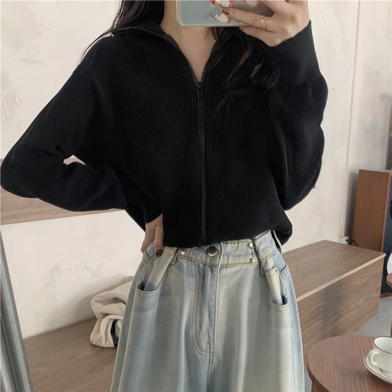 Áo cardigan SUXI dệt kim cổ lọ dáng rộng màu sắc đơn giản thời trang thu đông cho nữ