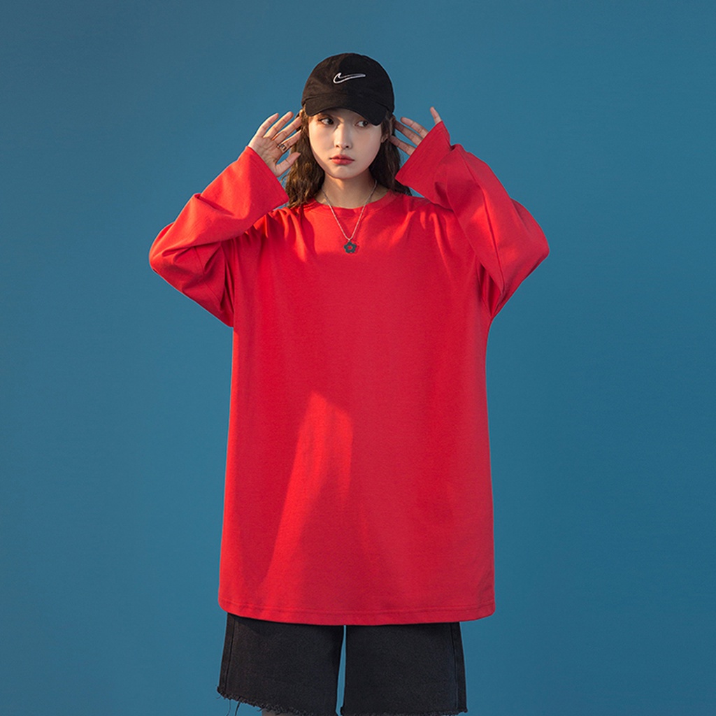 Áo thun dài tay trơn  MÀU ĐỎ  phông Unisex nam nữ tee oversize form rộng pull Ulzzang Streetwear Hàn Quốc vải mềm