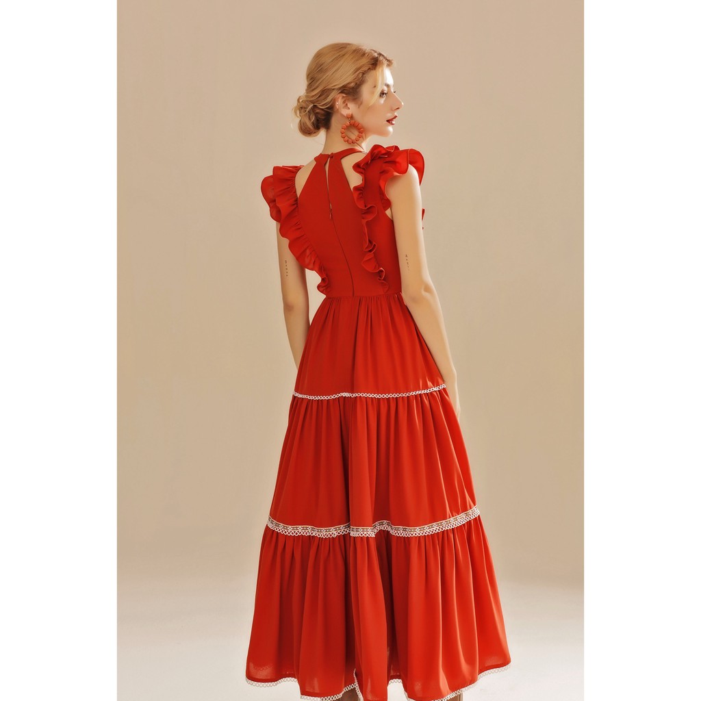 [Mã SKAMSALEP6 giảm 10% tối đa 100K đơn 150K] SÒ VINTAGE - ADELINA Đầm cánh tiên khoét vai phối thổ cẩm | BigBuy360 - bigbuy360.vn