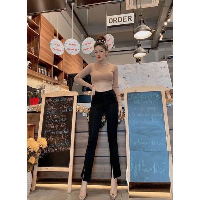 Quần Jeans Đen Ống Loe Ống xẻ | BigBuy360 - bigbuy360.vn