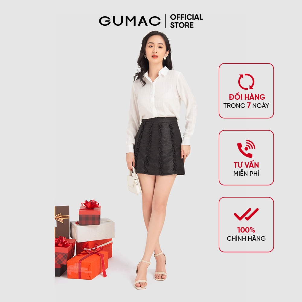 Áo sơ mi nữ caro cơ bản GUMAC màu đen thiết kế basic, thanh lịch AA12130 | BigBuy360 - bigbuy360.vn
