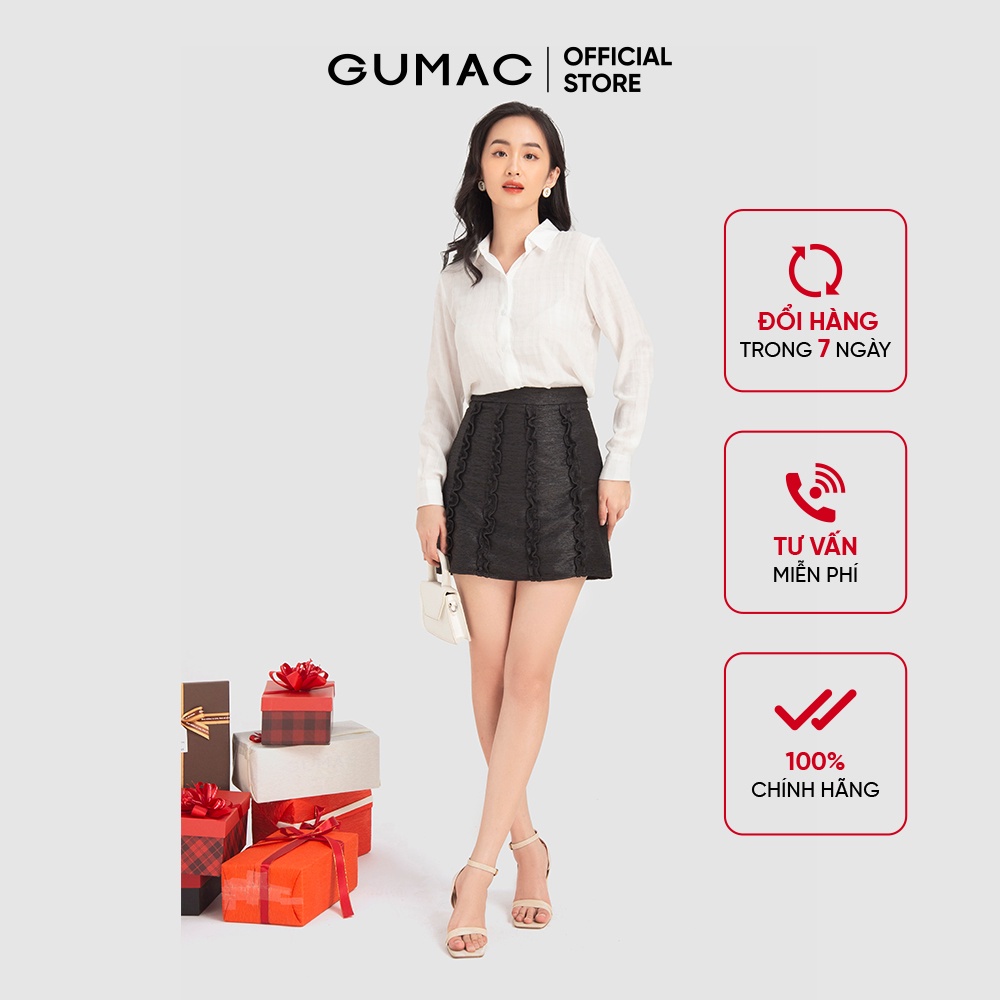 Áo sơ mi nữ caro cơ bản GUMAC màu đen thiết kế basic, thanh lịch AA12130