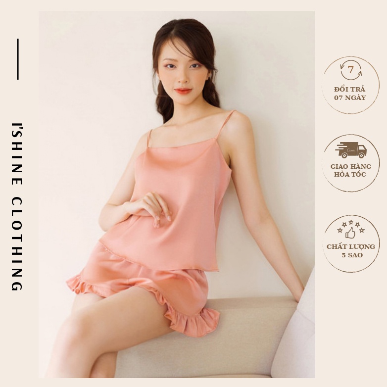 Bộ đồ ngủ sexy mặc nhà, bộ lụa hai dây cao cấp HB06