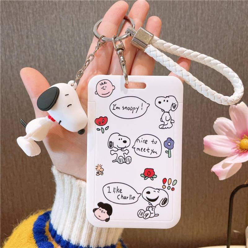 Vỏ Bảo Vệ Thẻ Sinh Viên / Thẻ ID + Dây Đeo Ngắn In Hoạt Hình Snoopy Dễ Thương