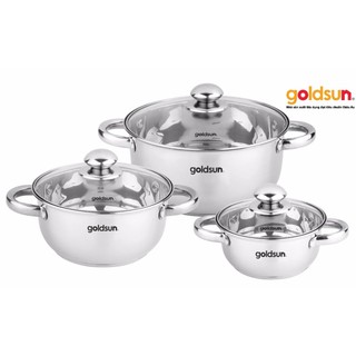 Bộ 3 nồi inox Goldsun dùng được cho bếp từ GE33-3306SG