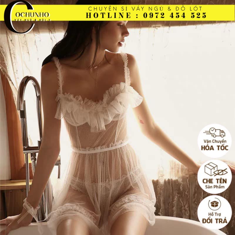 váy ngủ ren bi sexy - đầm ngủ sexy bèo bi siêu xinh - cô chủ nhỏ