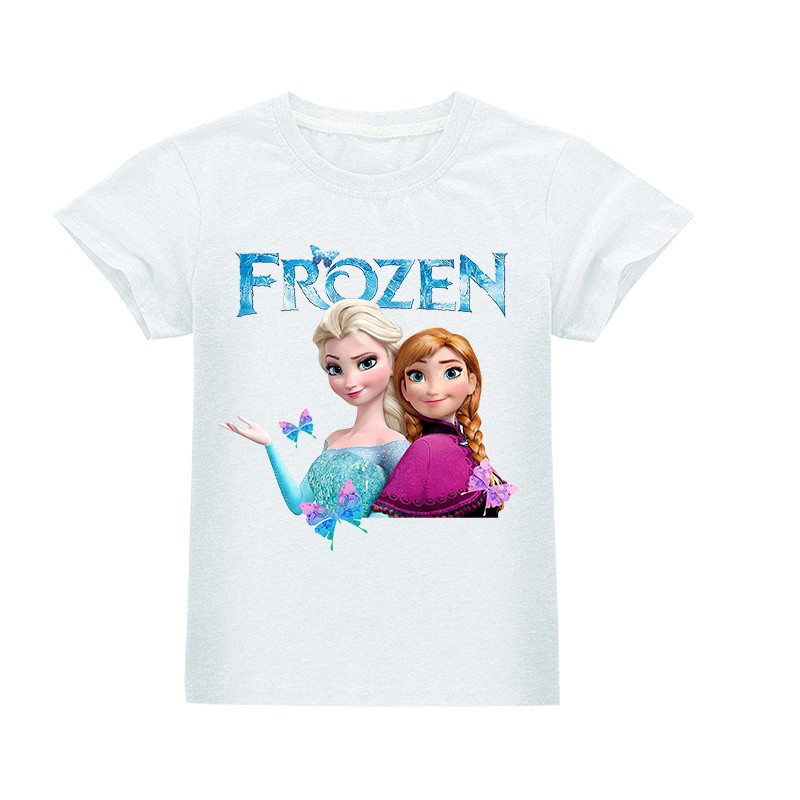 Áo Thun Tay Ngắn In Hoạt Hình Frozen Thời Trang Mùa Hè Cho Bé Gái