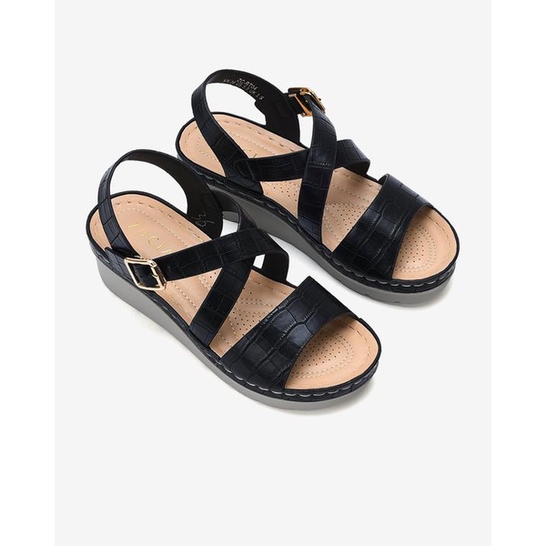 Giày Sandal đễ xuồng nữ Zucia quai chéo ôm chân da dập vân đế cao 5cm  tôn dáng - SRT04