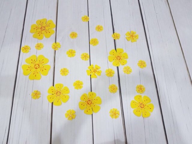 9 bông hoa mai xốp dán tường dán kính