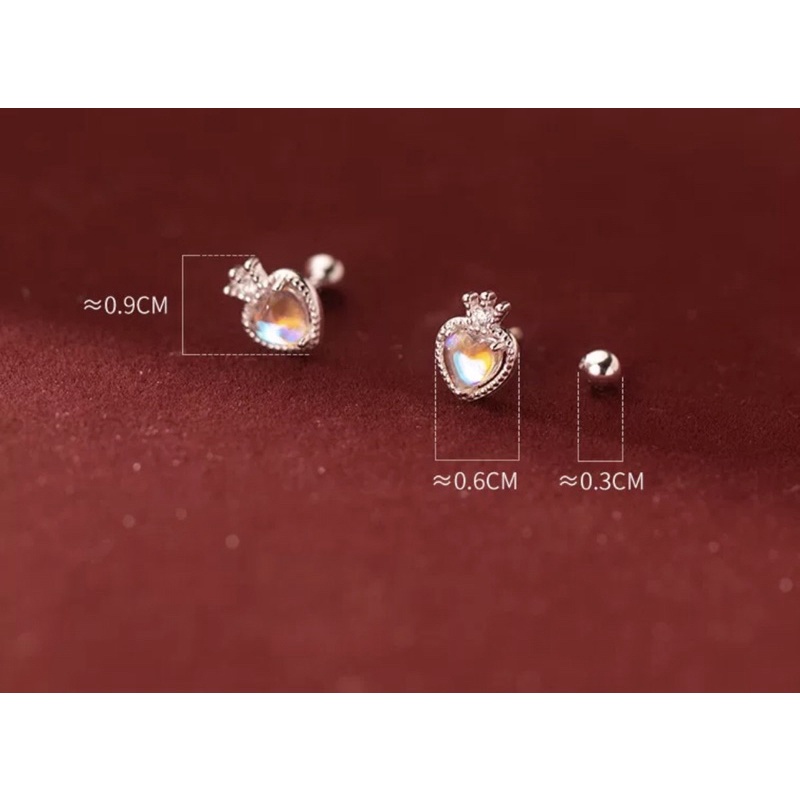 Bông tai bạc đá Moonstone Strawberry, khuyên tai bạc Moonstone Blackmeo đá nhân tạo