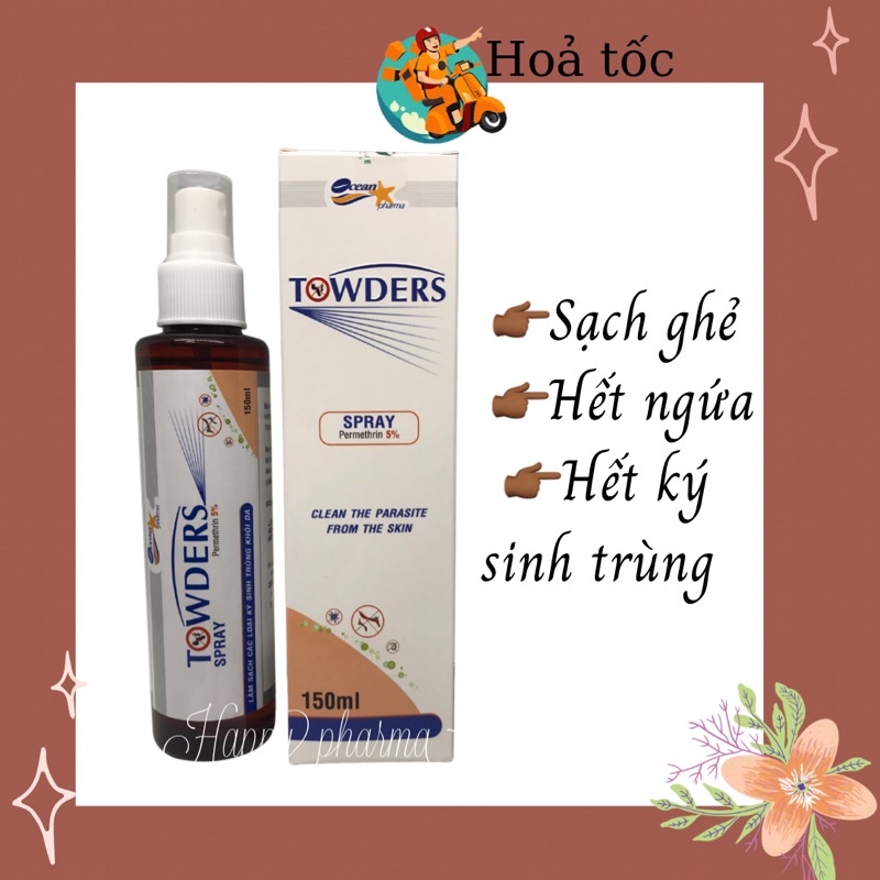 Xịt loại sạch ghẻ và các loại ký sinh trùng Towders Spray 150ml