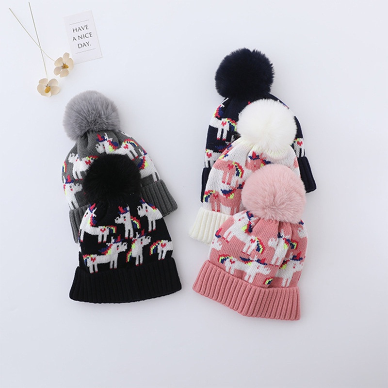 Mũ beanie Trùm Đầu Đính Quả Bông Dễ Thương Cho Bé 1-6 Tuổi