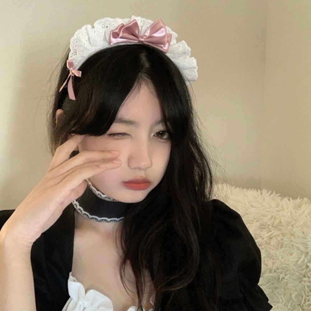 Băng đô cài tóc rửa mặt Phối Nơ Ren Phong Cách Lolita Dễ Thương Cho Nữ