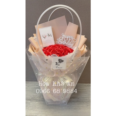 [Combo túi thiệp] Bó hoa sáp 35bông kèm túi nhựa sang trọng, tặng sinh nhật, kỷ niệm cực xinh