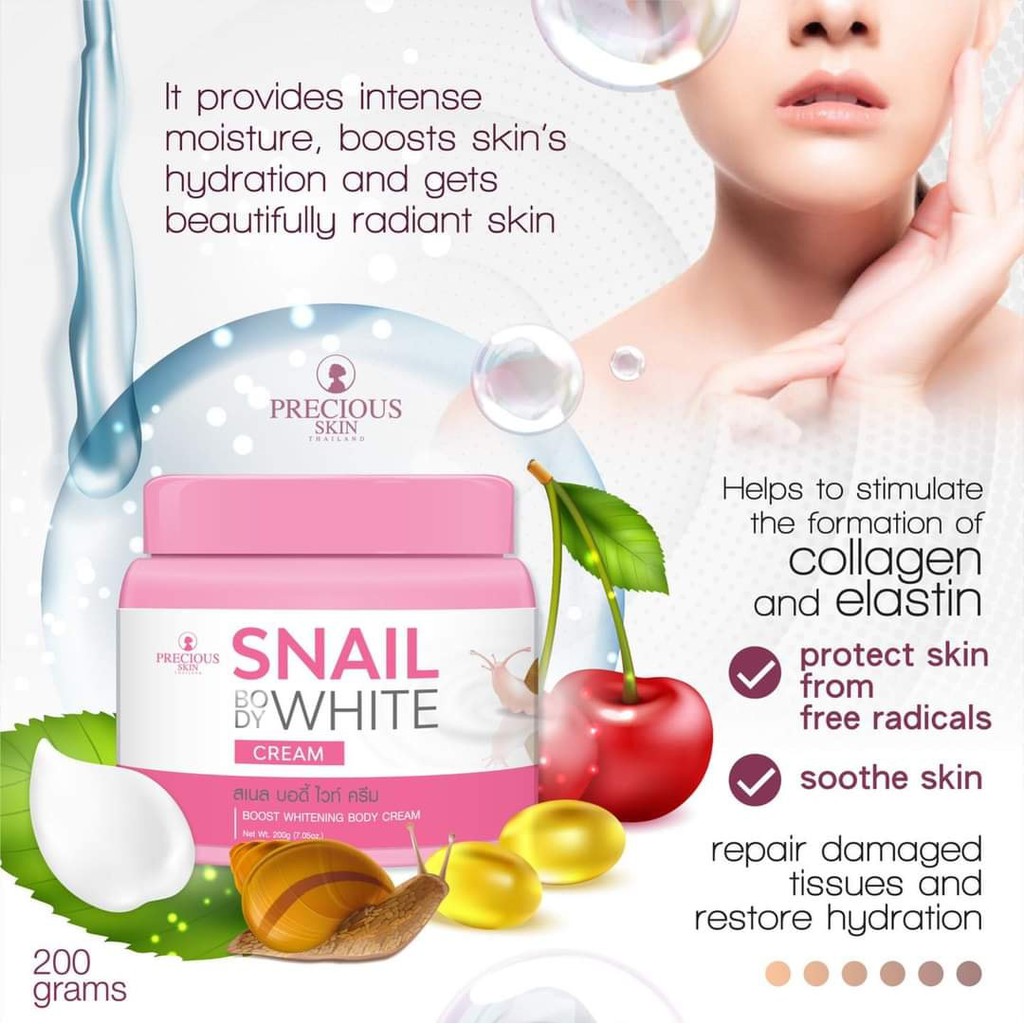 01 Hủ Kem Dưỡng Trắng Da SNAIL BODY WHITE CREAM PRECIOUS SKIN Thái Lan 200gram - 9housevn