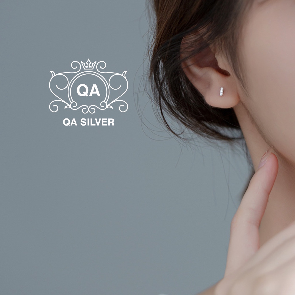 Khuyên tai bạc 925 thanh bạc khảm đá chốt bi vặn S925 MINIMAL QA Silver Earrings EA220810