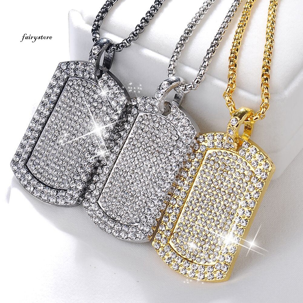 Dây chuyền mặt thẻ bài đính đá phong cách hip-hop