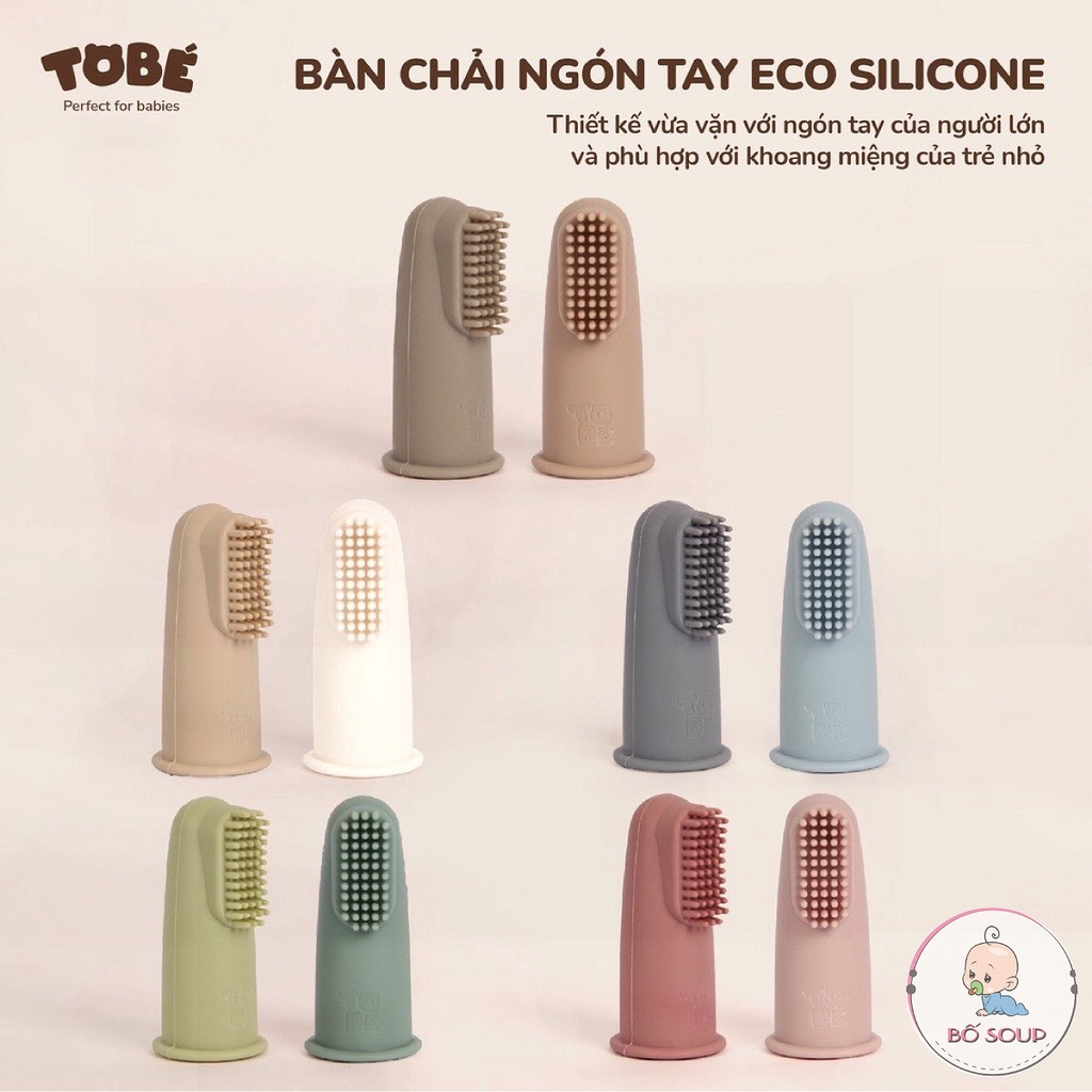 Bàn chải ngón tay Eco Silicone Tobé 2 chiếc siêu mềm mại và an toàn cho bé