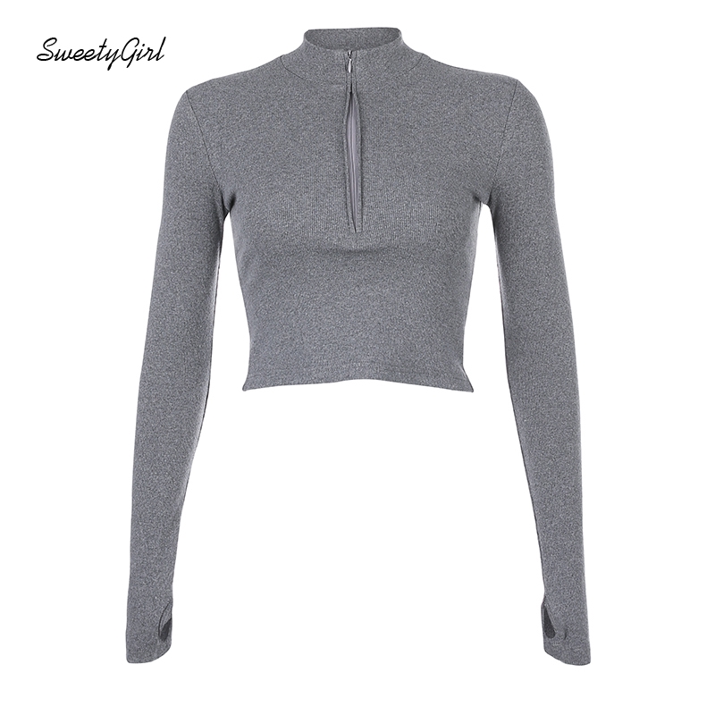 SweetyGirl Women Polo Shirt Fashion Solid Color High Collar Zippered Long Sleeves Slim Fit Casual All Match Tops | BigBuy360 - bigbuy360.vn