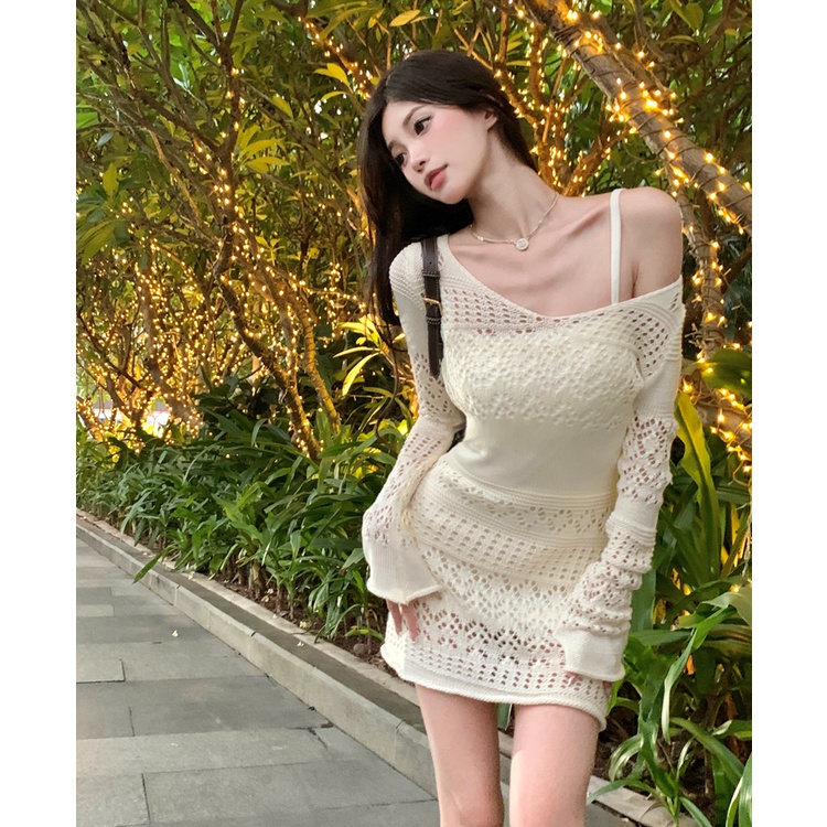 QKOOLE Đầm ôm  dài tay ôm dáng thời trang Hàn Quốc