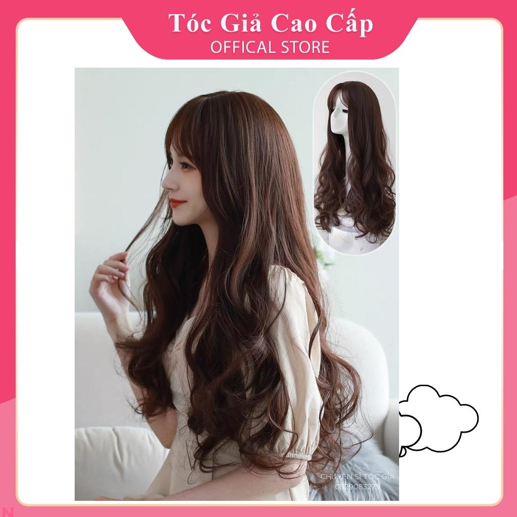 Tóc giả nguyên đầu hai mái bay xoăn dài 60cm, tặng kèm lưới trùm tóc, 2201