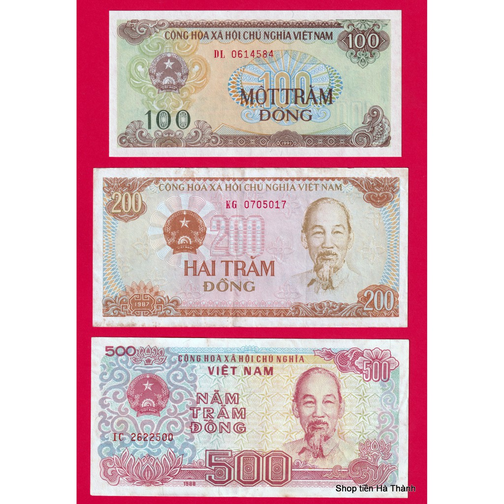 Combo 3 tờ 100, 200, 500 đồng xưa