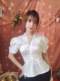 Áo sơ mi lụa tơ sống cổ ren (ảnh thật)
