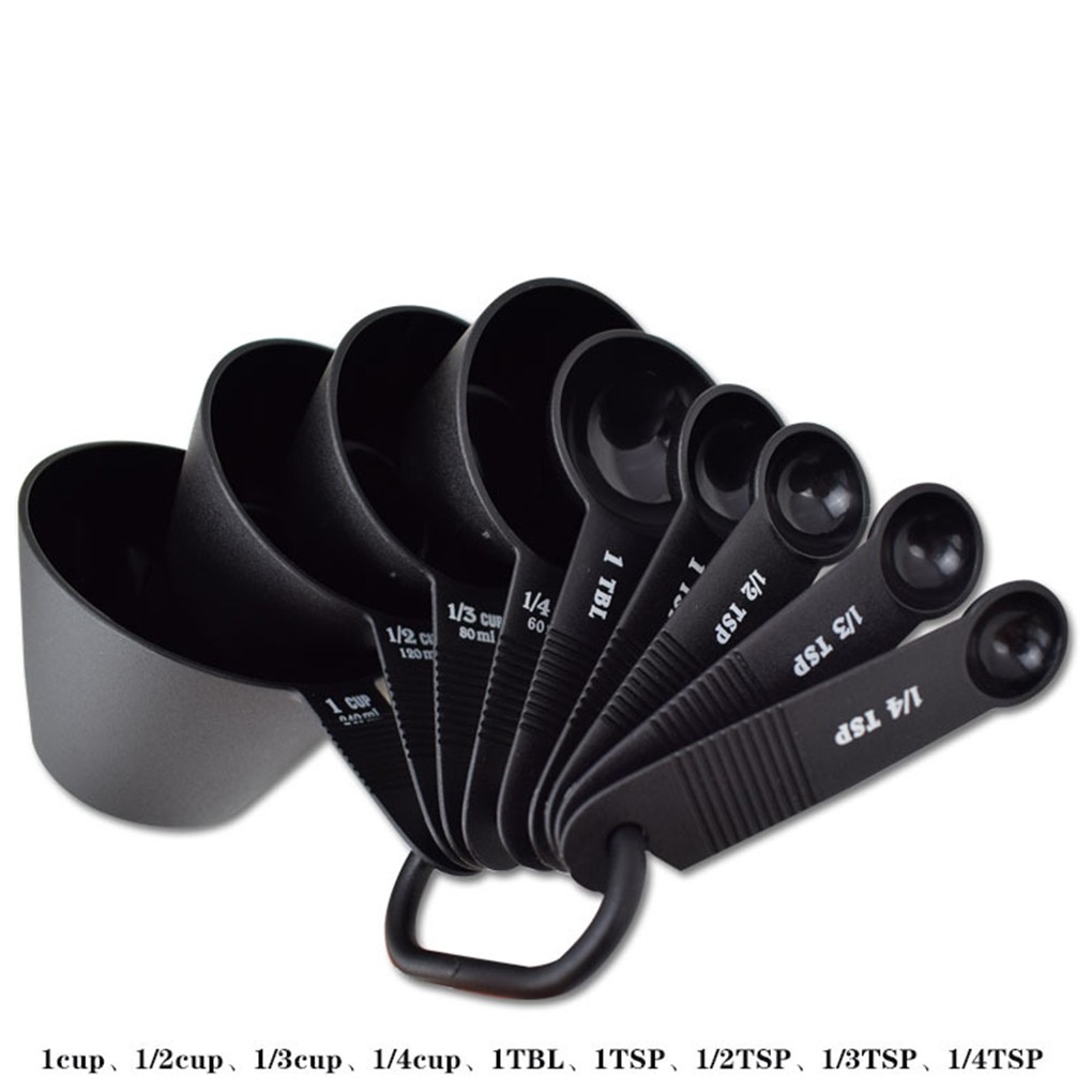 Bộ 9 muỗng đong chất liệu PP màu đen gắn trên móc khóa tiện dụng