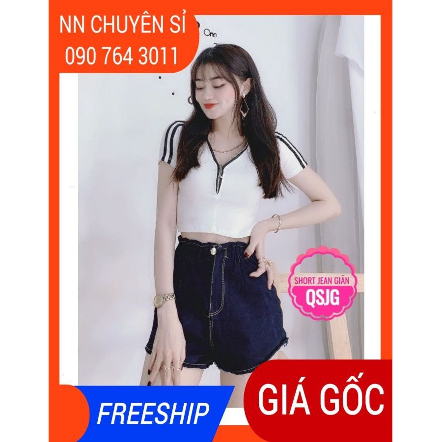 ẢNH THẬT ⚡ QUẦN SHORT JEAN NỮ LƯNG THUN - QSJG - SHORT JEANS PHỐI CƯỜM