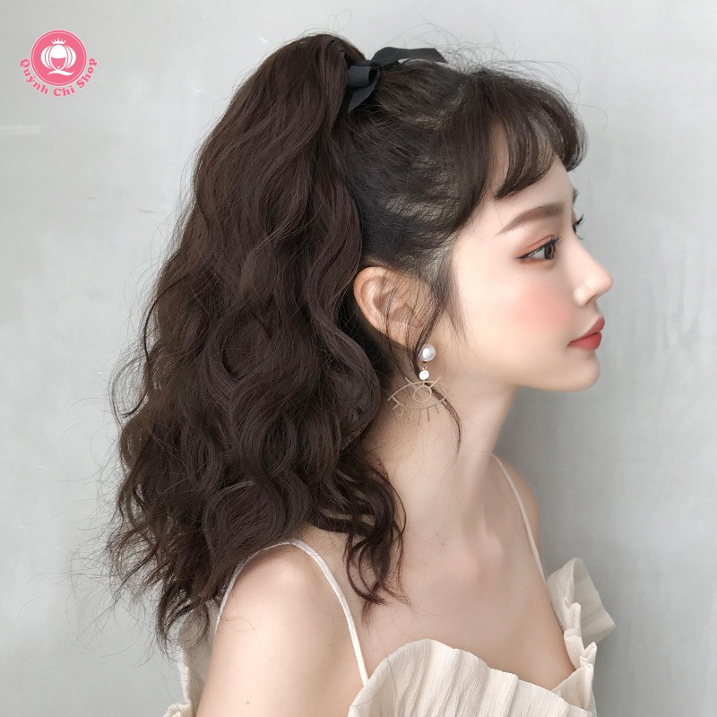 Đuôi tóc giả nữ xoăn xù ngang vai CAO CẤP, không bóng &amp; mềm mượt như tóc thật, dây cột chắc chắn tiện lợi
