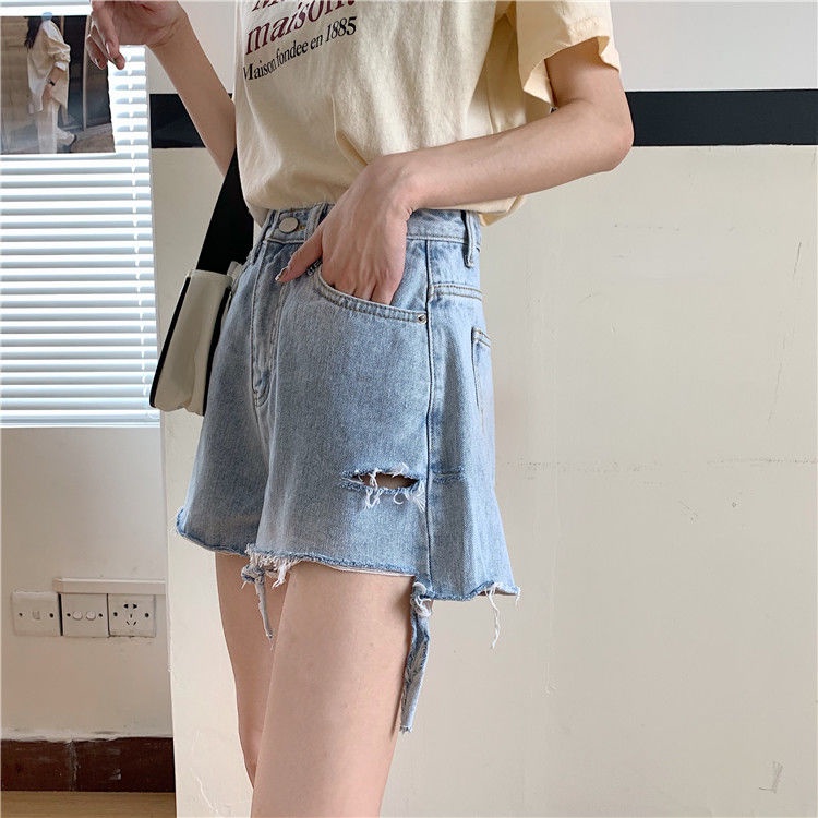 Quần Short Denim Lưng Cao Ống Rộng Thời Trang Mùa Hè Cho Nữ