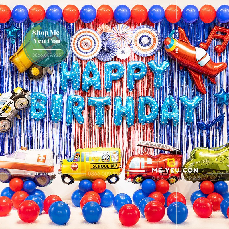 Trang Trí Sinh Nhật Bé Trai Chủ Đề Ô Tô, Máy Bay, Xe Bus, Bóng Bay Trang Trí Tiệc Thôi Nôi Đầy Tháng 🎁FREESHIP🎁