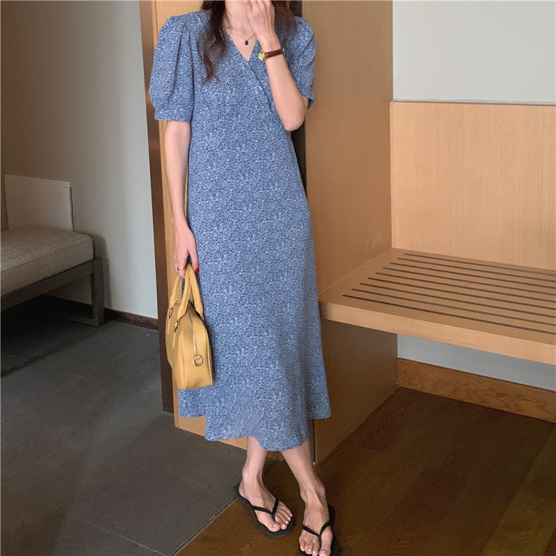 Đầm Voan Hoa Tay Ngắn Cổ Chữ V Thời Trang Hàn Quốc 43182