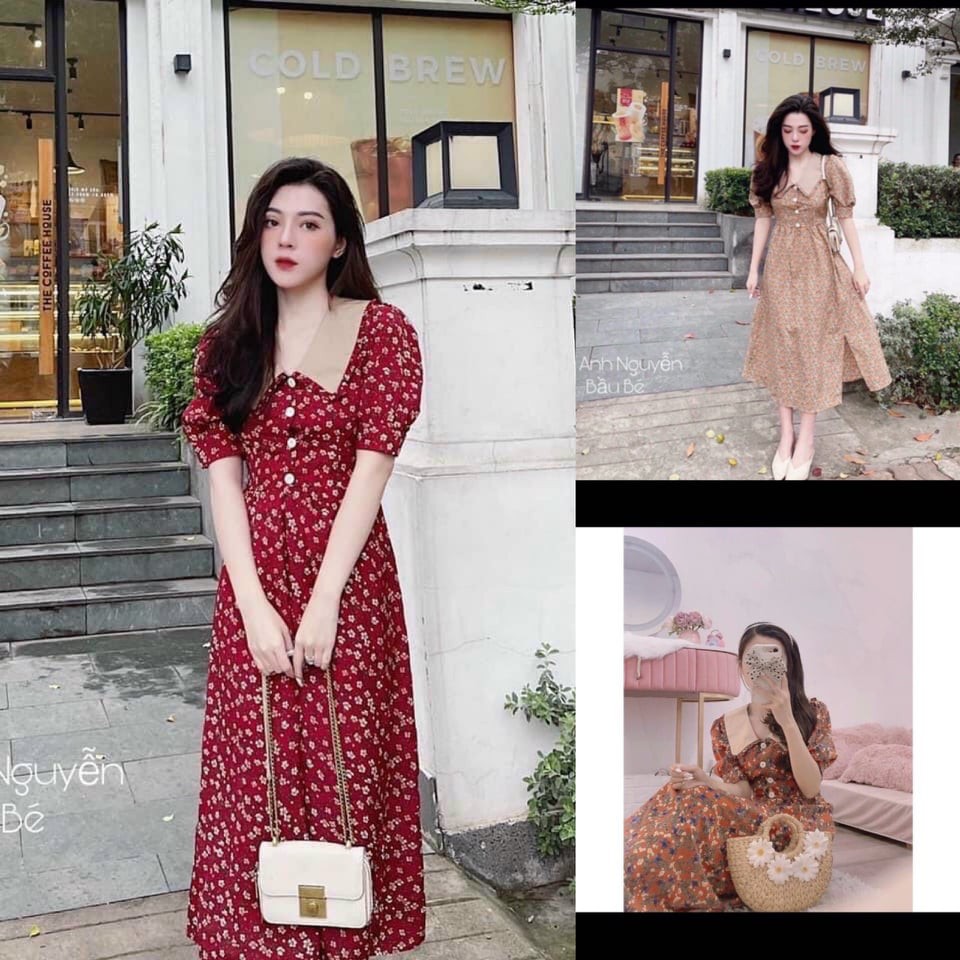 [GIÁ TIẾP THỊ] Đầm bầu thời trang thiết kế MAMADRESS cổ TRÒN REN với HỌA TIẾT HOA FREESIZE 45-70KG V11